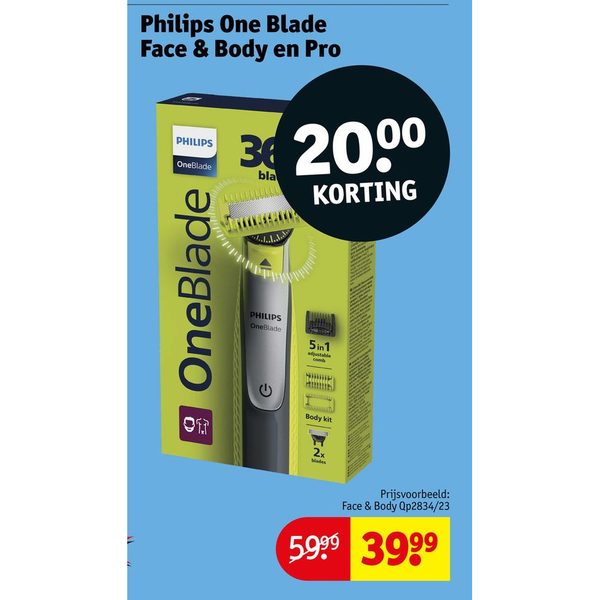 Philips One Blade Face & Body en Pro (Prijsvoorbeeld: Face & Body Qp2834/23)