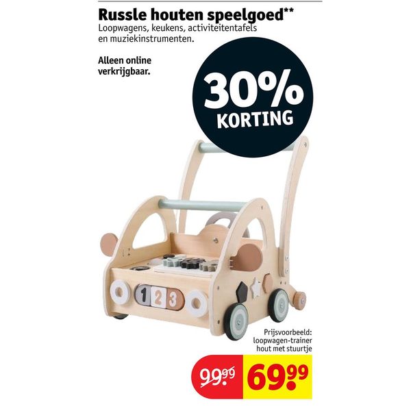 Houten loopwagen-trainer met stuurtje
