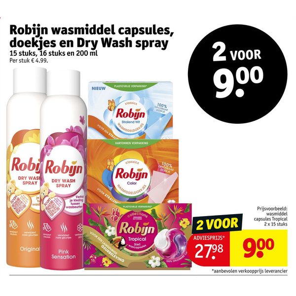 Robijn wasmiddel capsules, doekjes en Dry Wash spray