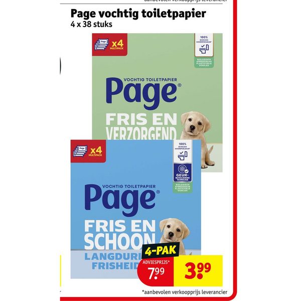 Page vochtig toiletpapier