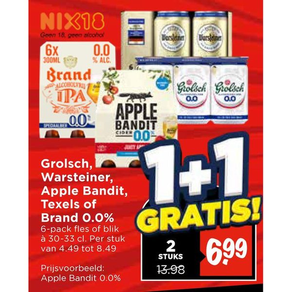 Grolsch, Warsteiner, Apple Bandit, Texels of Brand 0.0%
