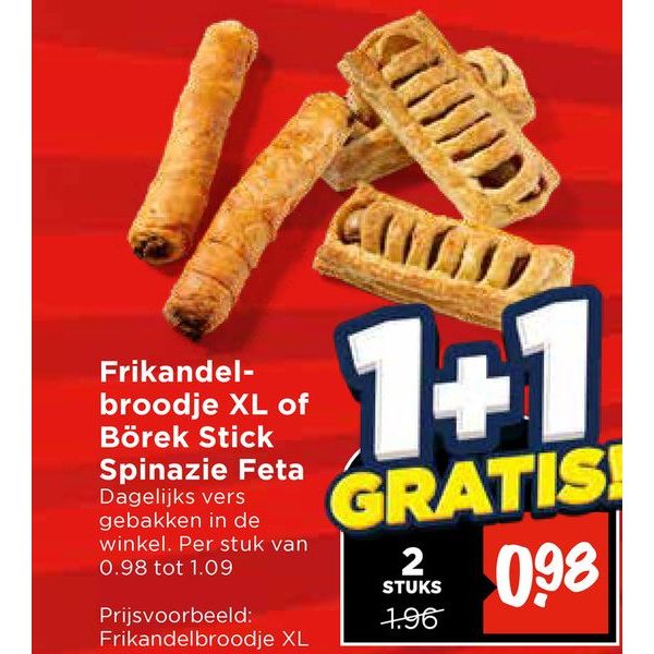 Frikandelbroodje XL of Börek Stick Spinazie Feta