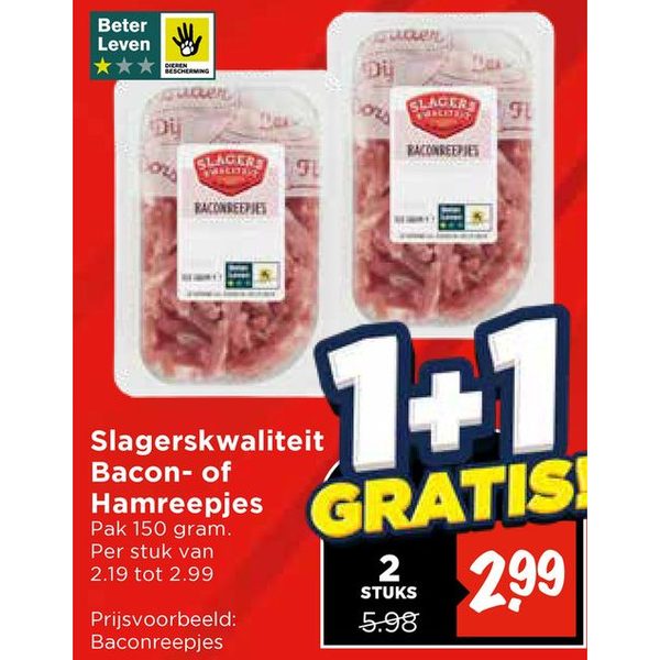 Slagerskwaliteit Bacon- of Hamreepjes