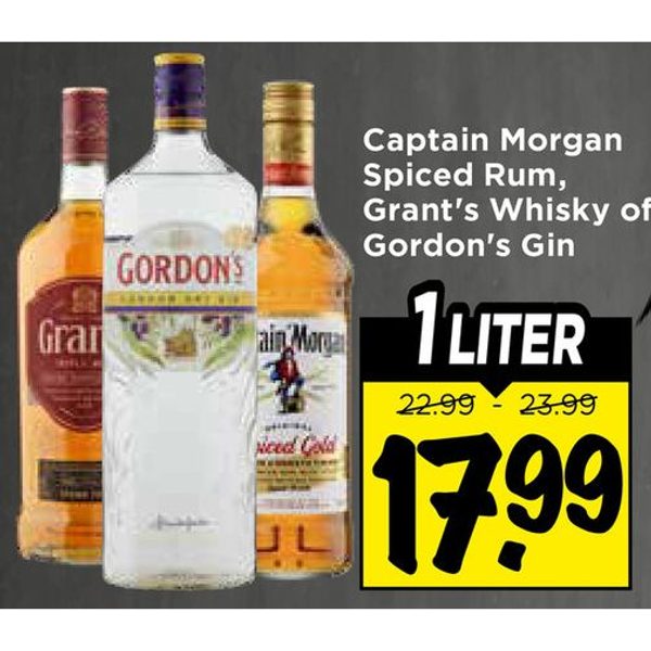 Captain Morgan Spiced Rum, Grant's Whisky of Gordon's Gin