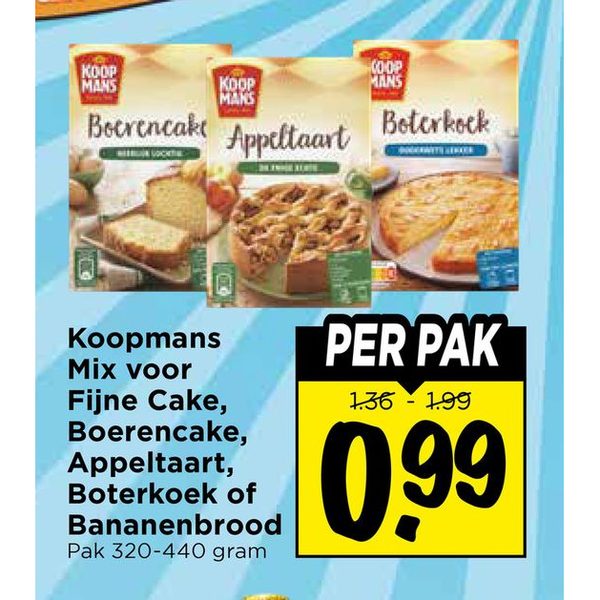 Koopmans Mix voor Fijne Cake, Boerencake, Appeltaart, Boterkoek of Bananenbrood