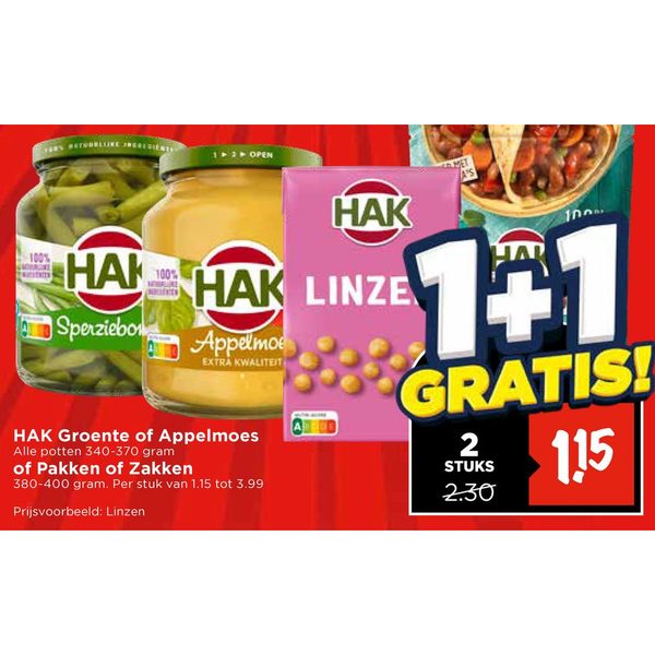 HAK Groente of Appelmoes of Pakken of Zakken