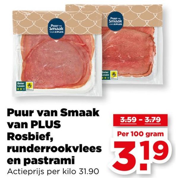 Puur van Smaak van PLUS Rosbief, runderrookvlees en pastrami