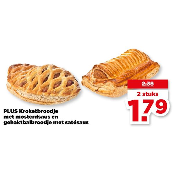 PLUS Kroketbroodje met mosterdsaus en gehaktbalbroodje met satésaus