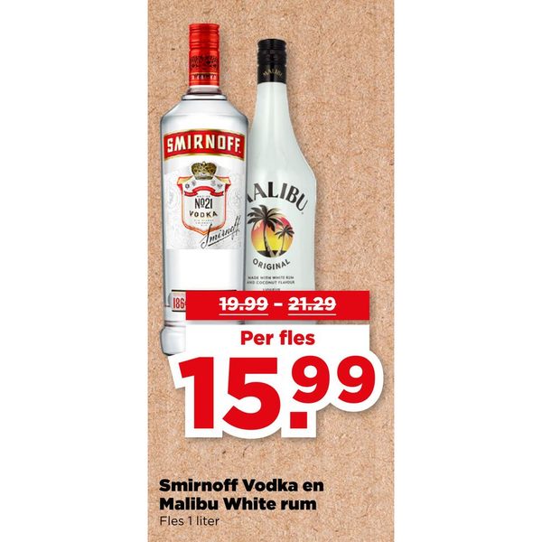 Smirnoff Vodka en Malibu White rum