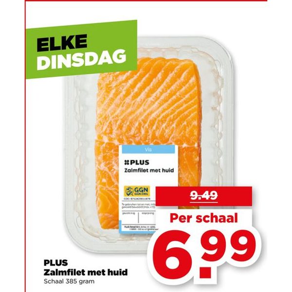 PLUS Zalmfilet met huid Schaal 385 gram
