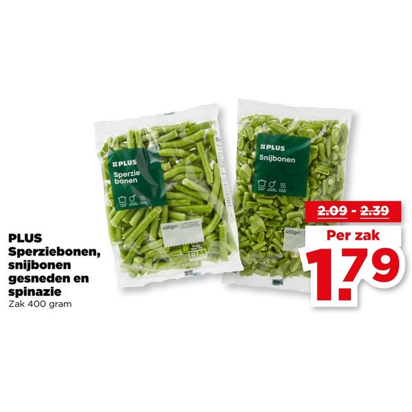 PLUS Sperziebonen, snijbonen gesneden en spinazie