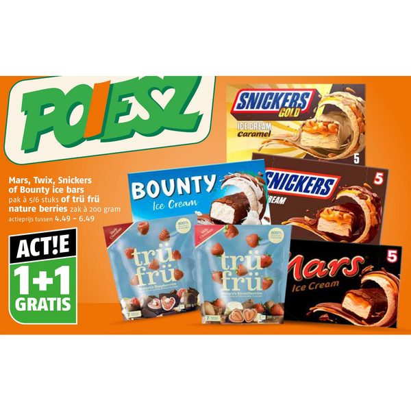 Mars, Twix, Snickers of Bounty ice bars