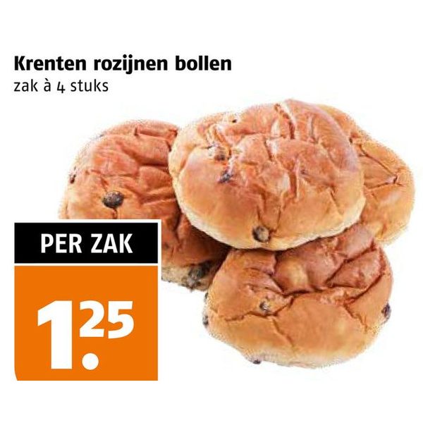 Krenten rozijnen bollen, zak à 4 stuks
