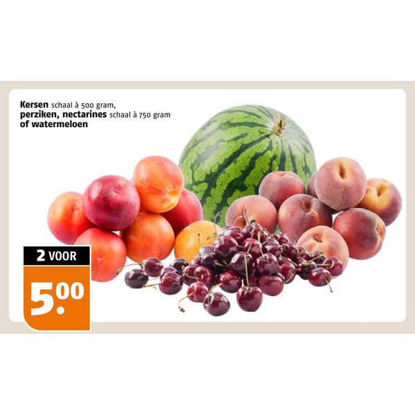 Kersen, perziken, nectarines of watermeloen
