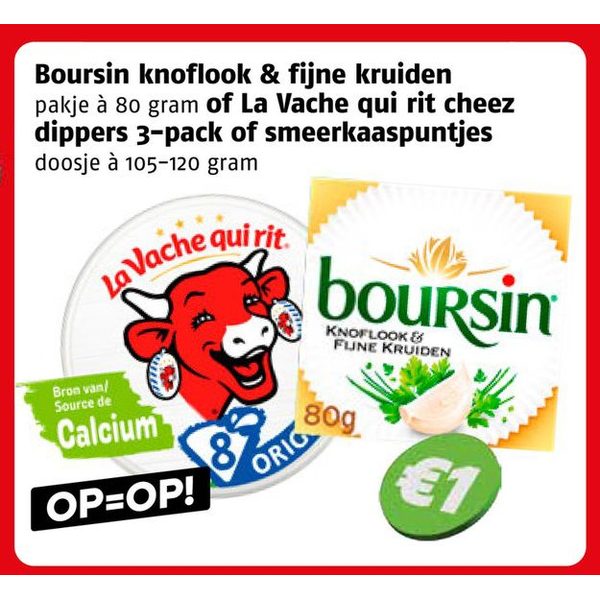 Boursin knoflook & fijne kruiden, La Vache qui rit cheez dippers 3-pack of smeerkaaspuntjes