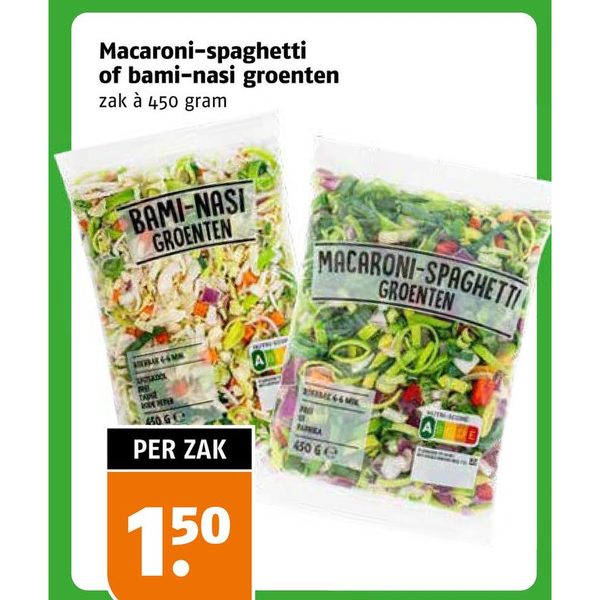 Macaroni-spaghetti of bami-nasi groenten
