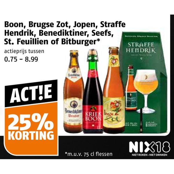 Boon, Brugse Zot, Jopen, Straffe Hendrik, Benediktiner, Seefs, St. Feuillien of Bitburger*