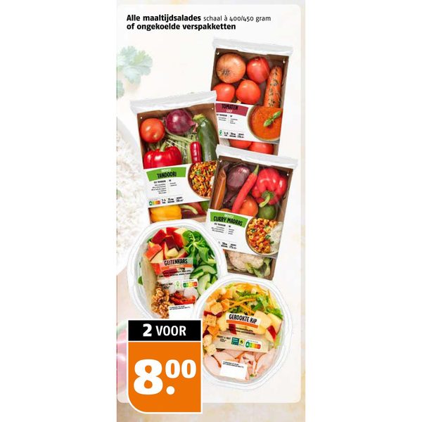 Alle maaltijdsalades of ongekoelde verspakketten