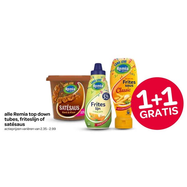 alle Remia top down tubes, friteslijn of satésaus