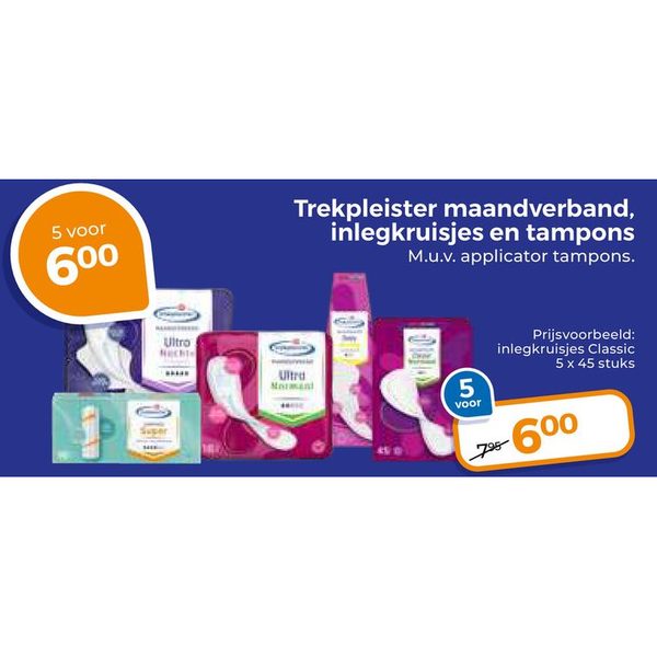 Trekpleister maandverband, inlegkruisjes en tampons