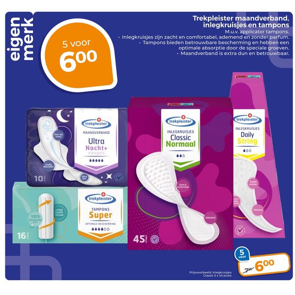 Trekpleister maandverband, inlegkruisjes en tampons