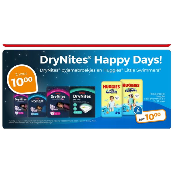 DryNites® pyjamabroekjes en Huggies® Little Swimmers®