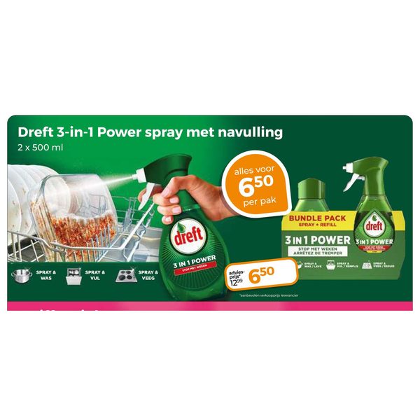 Dreft 3-in-1 Power spray met navulling