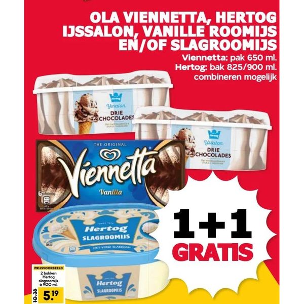 Ola Viennetta, Hertog IJssalon, Vanille Roomijs en/of Slagroomijs