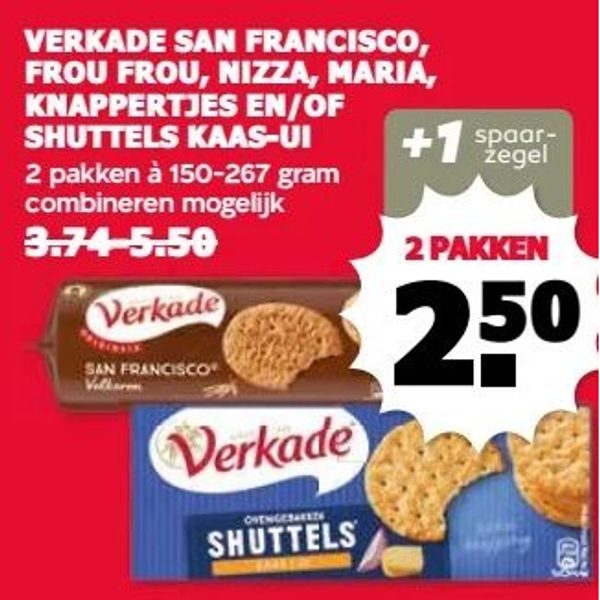 VERKADE SAN FRANCISCO, FROU FROU, NIZZA, MARIA, KNAPPERTJES EN/OF SHUTTELS KAAS-UI
