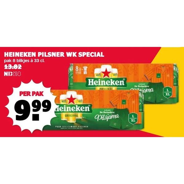 Heineken Pilsner WK Special pak 8 blikjes + Pilsjama