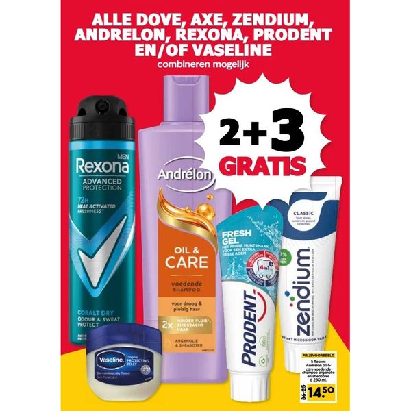 Dove, Axe, Zendium, Andrélon, Rexona, Prodent, Vaseline assortiment