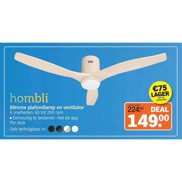 Hombli Slimme plafondlamp en ventilator