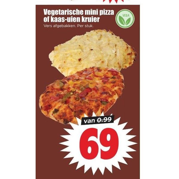 Vegetarische mini pizza of kaas-uien kruier
