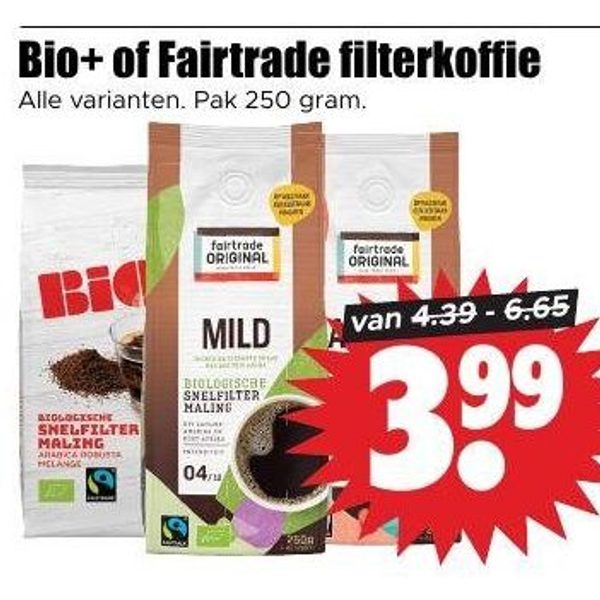 Bio+ of Fairtrade filterkoffie